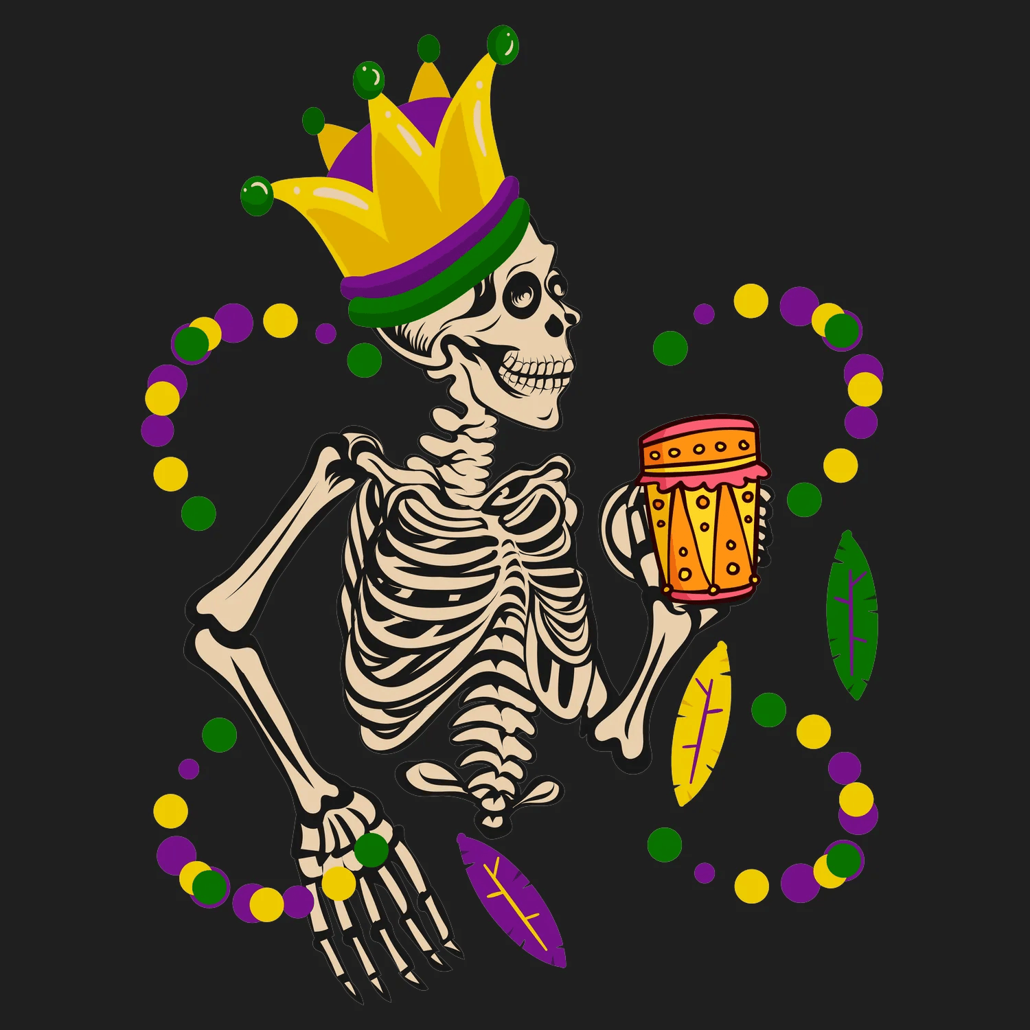 Mardi Gras Skeleton - DTF Ready to Press - Heat Press Transfer