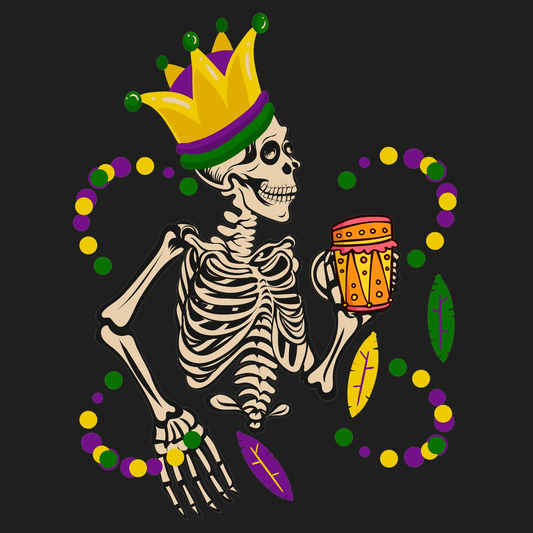 Mardi Gras Skeleton - DTF Ready to Press - Heat Press Transfer