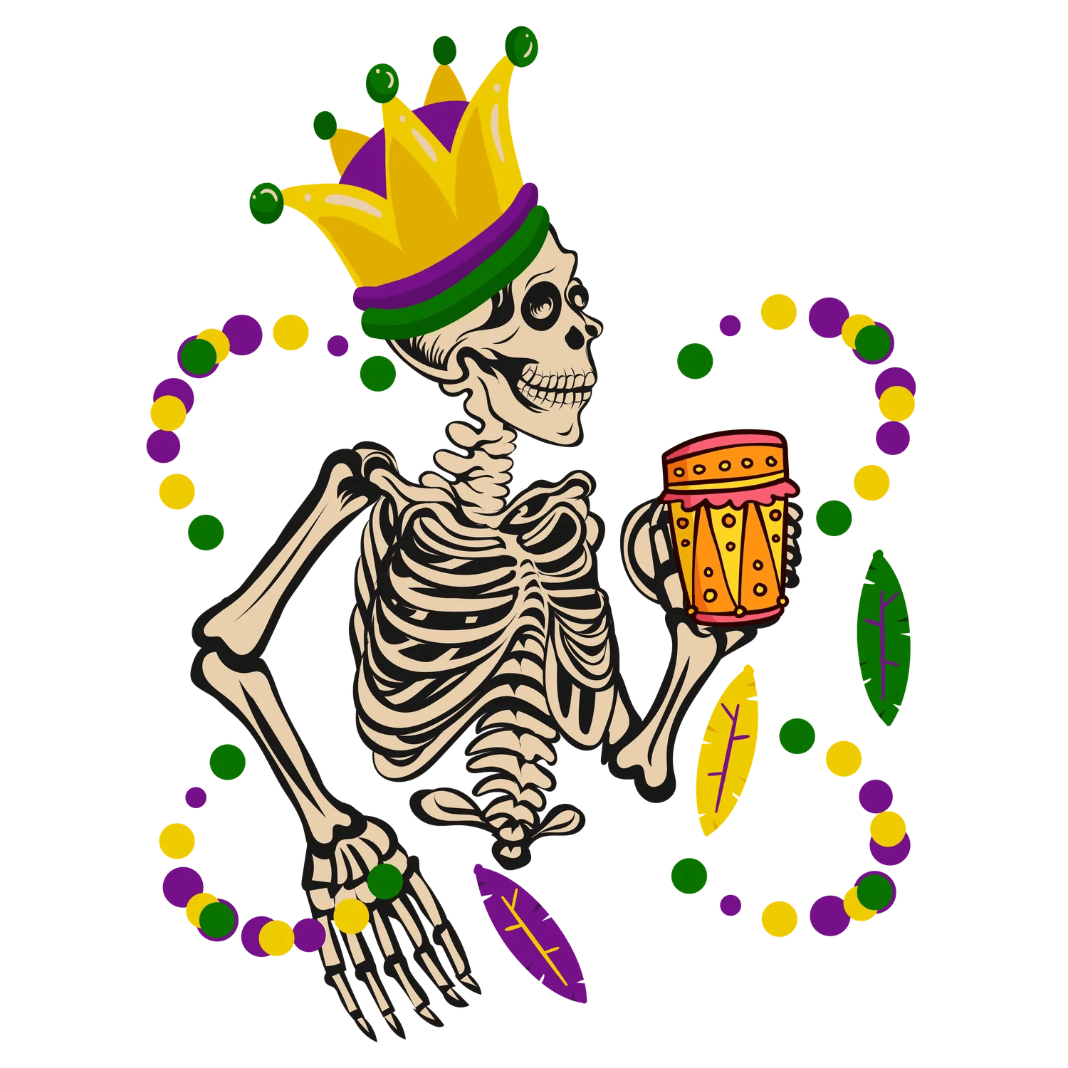 Mardi Gras Skeleton - DTF Ready to Press - Heat Press Transfer