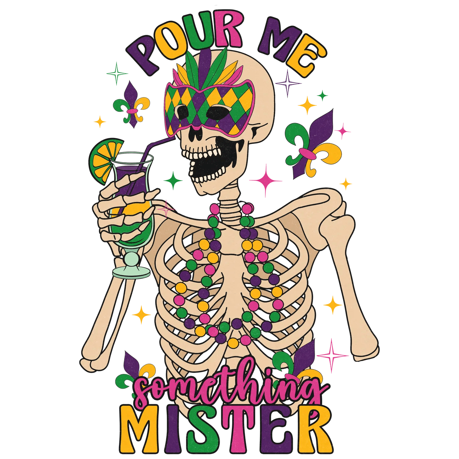 Mardi Gras Skeleton - DTF Ready to Press - Heat Press Transfer