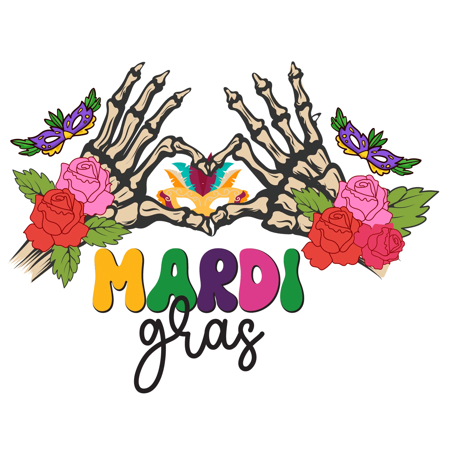 Mardi Gras Skeleton - DTF Ready to Press - Heat Press Transfer