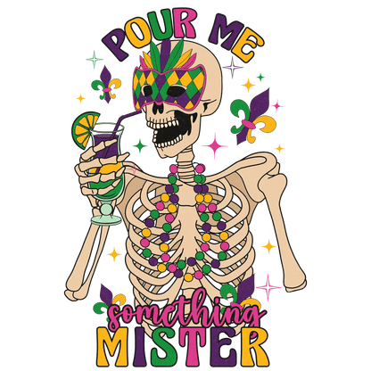 Mardi Gras Skeleton - DTF Ready to Press - Heat Press Transfer