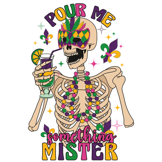 Mardi Gras Skeleton - DTF Ready to Press - Heat Press Transfer