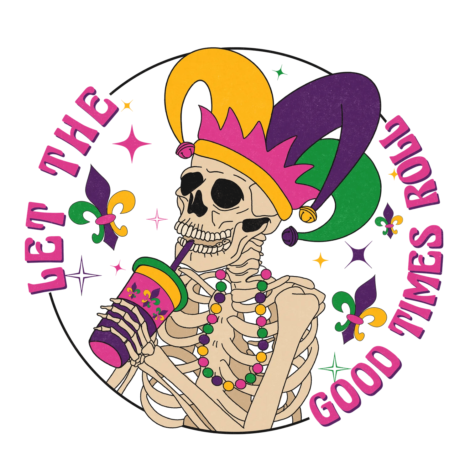 Mardi Gras Skeleton - DTF Ready to Press - Heat Press Transfer