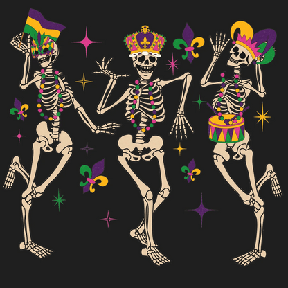 Mardi Gras Skeletons - DTF Ready to Press - Heat Press Transfer