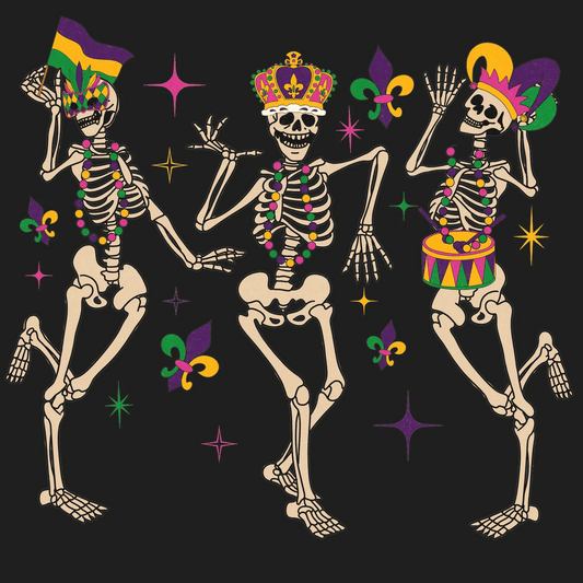 Mardi Gras Skeletons - DTF Ready to Press - Heat Press Transfer