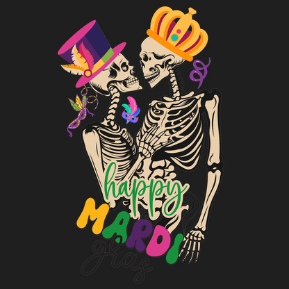 Mardi Gras Skeletons - DTF Ready to Press - Heat Press Transfer