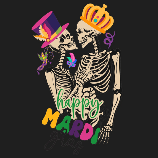 Mardi Gras Skeletons - DTF Ready to Press - Heat Press Transfer