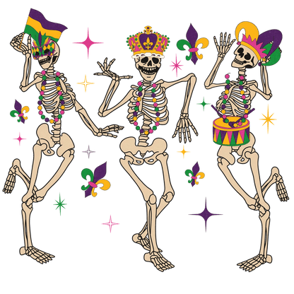 Mardi Gras Skeletons - DTF Ready to Press - Heat Press Transfer