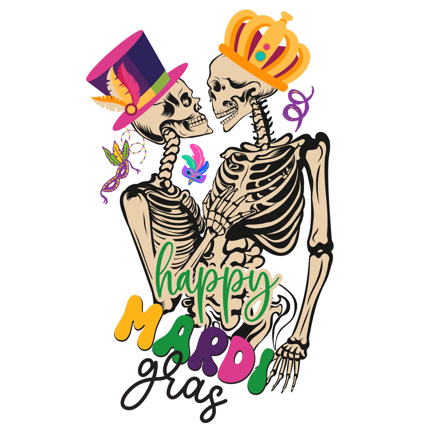 Mardi Gras Skeletons - DTF Ready to Press - Heat Press Transfer