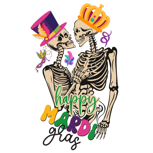 Mardi Gras Skeletons - DTF Ready to Press - Heat Press Transfer