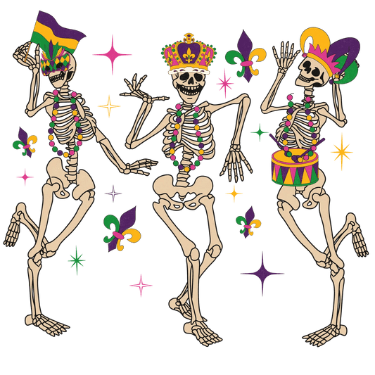 Mardi Gras Skeletons - DTF Ready to Press - Heat Press Transfer