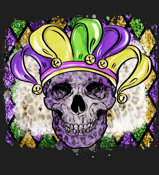 Mardi Gras Skull - DTF Ready to Press - Heat Press Transfer