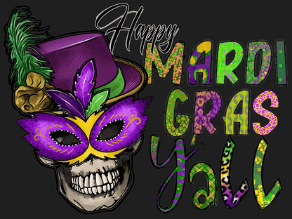 Mardi Gras Skull - DTF Ready to Press - Heat Press Transfer