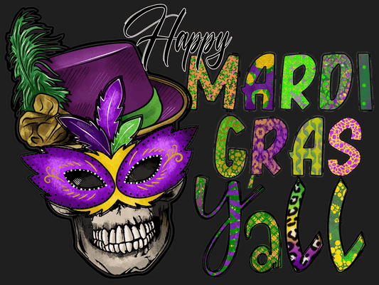 Mardi Gras Skull - DTF Ready to Press - Heat Press Transfer
