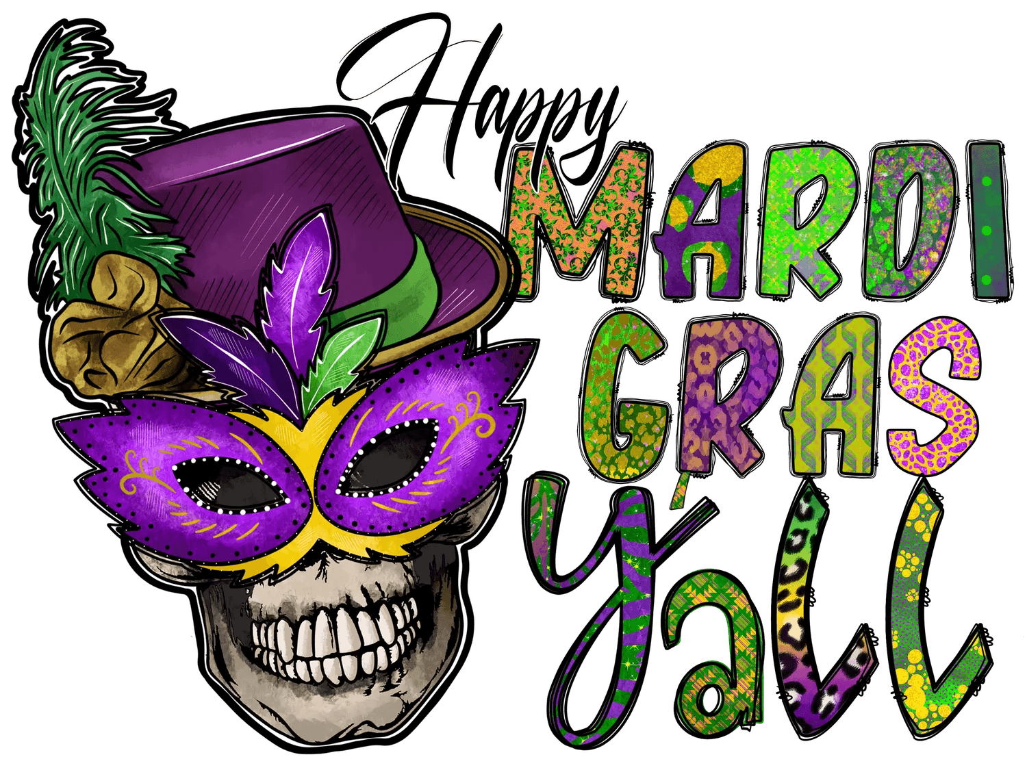Mardi Gras Skull - DTF Ready to Press - Heat Press Transfer