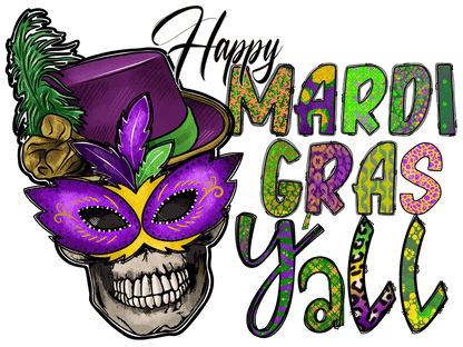 Mardi Gras Skull - DTF Ready to Press - Heat Press Transfer