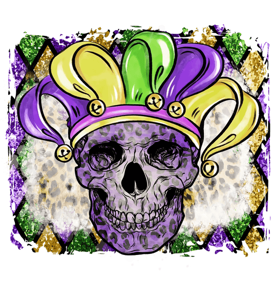 Mardi Gras Skull - DTF Ready to Press - Heat Press Transfer