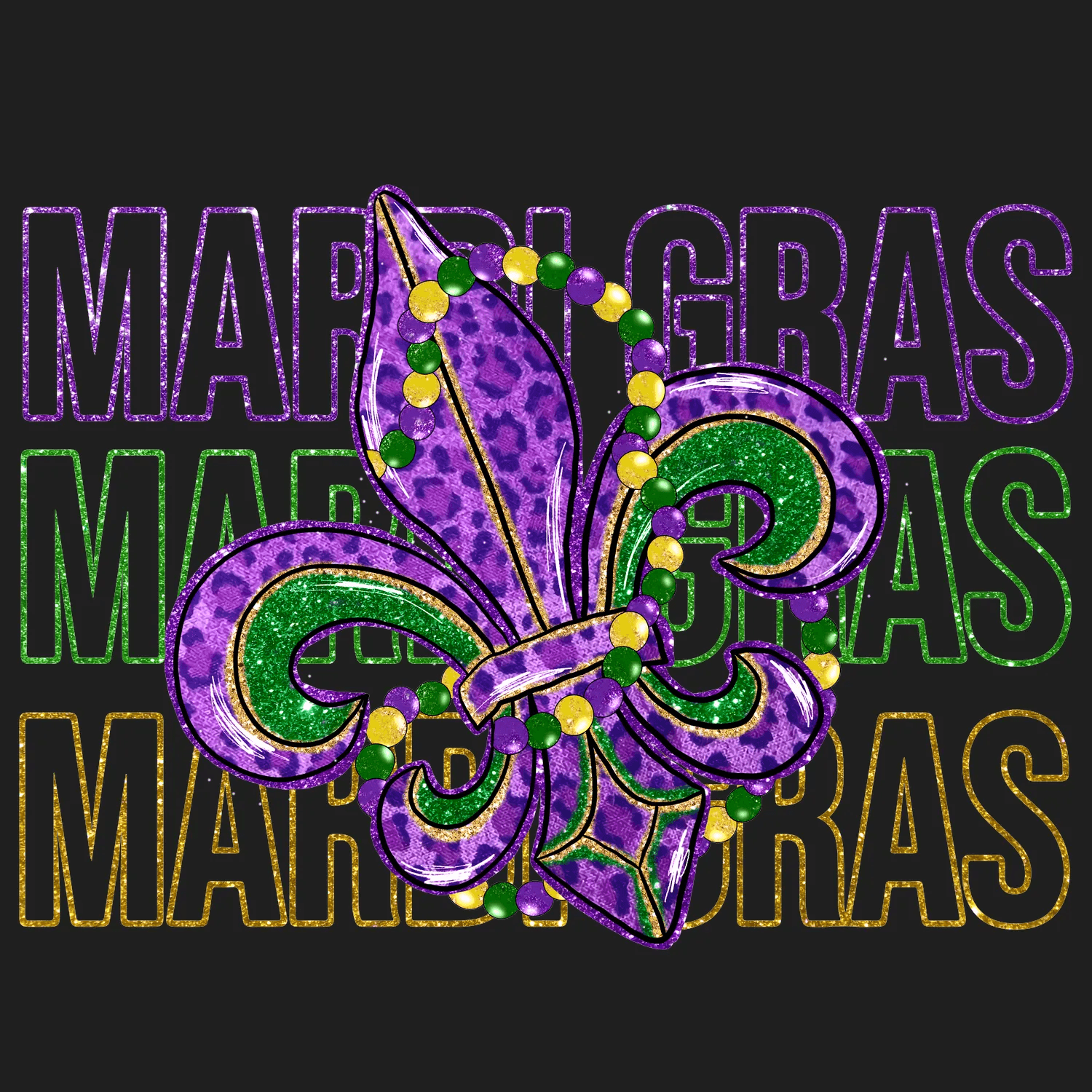 Mardi Gras Sparkle - DTF Ready to Press - Heat Press Transfer