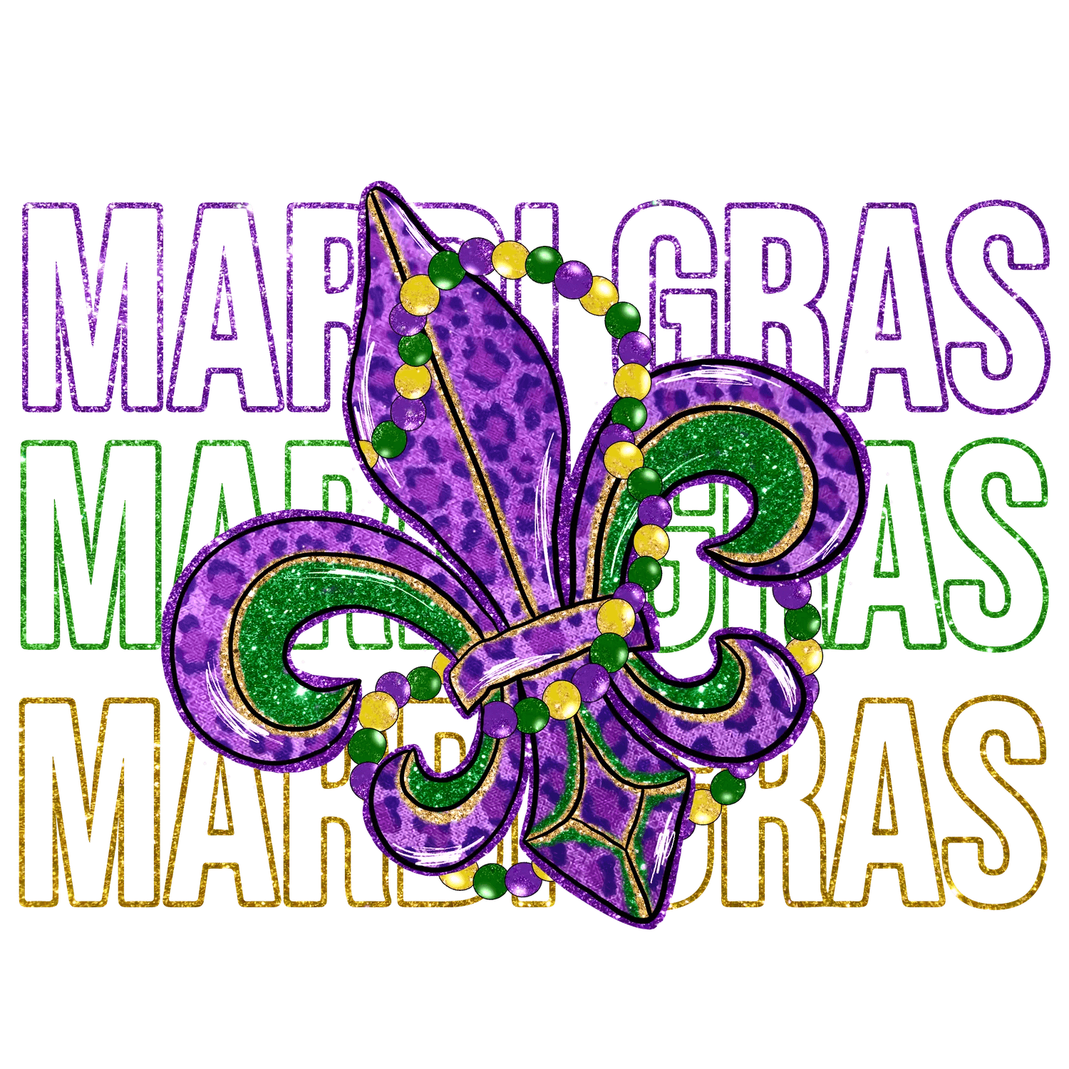 Mardi Gras Sparkle - DTF Ready to Press - Heat Press Transfer