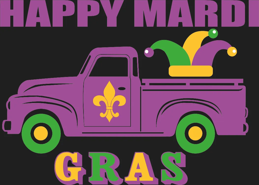 Mardi Gras Truck - DTF Ready to Press - Heat Press Transfer