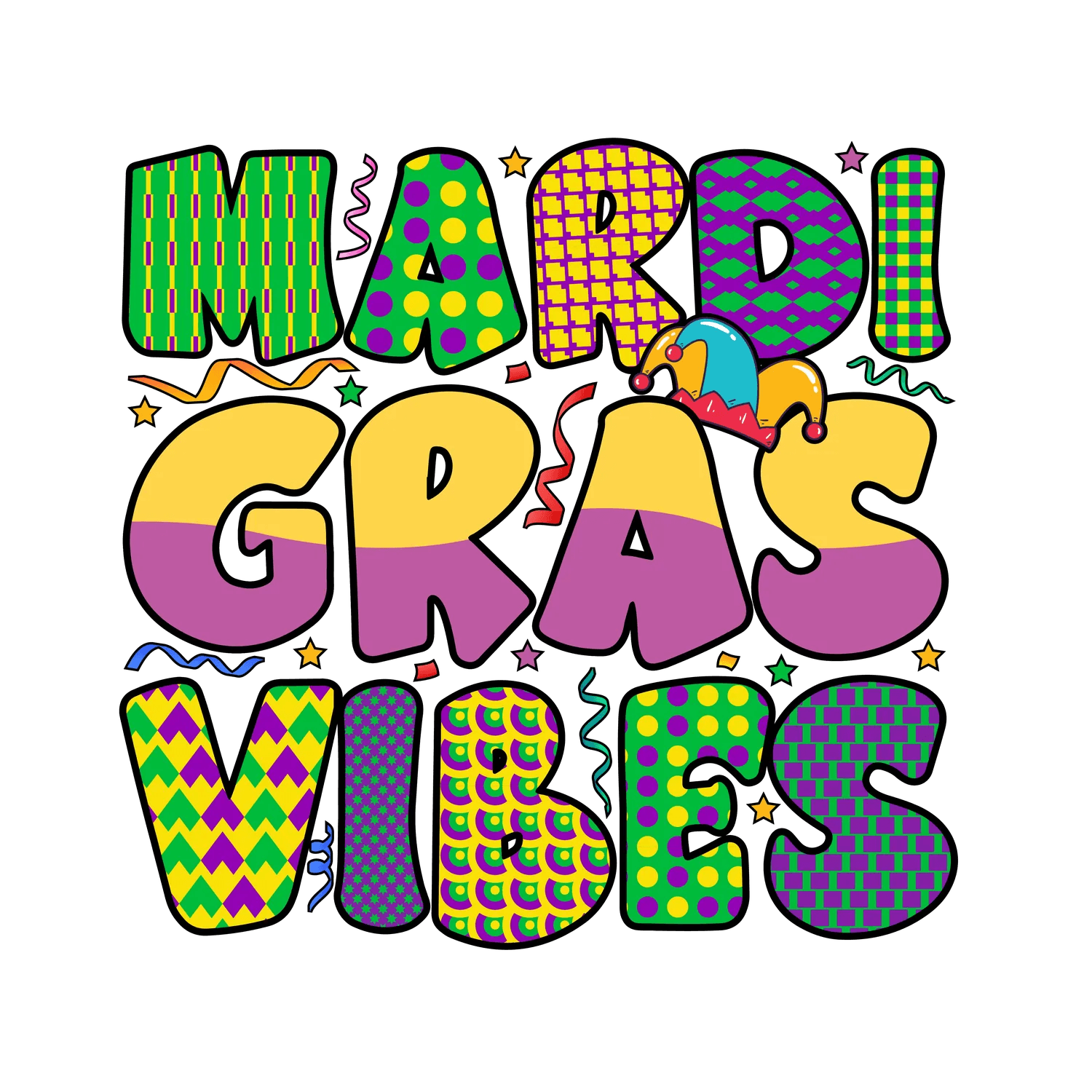 Mardi Gras Vibes - DTF Ready to Press - Heat Press Transfer