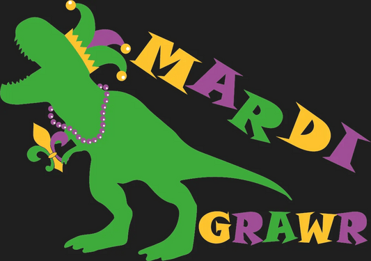 Mardi Grawr Dinosaur - DTF Ready to Press - Heat Press Transfer