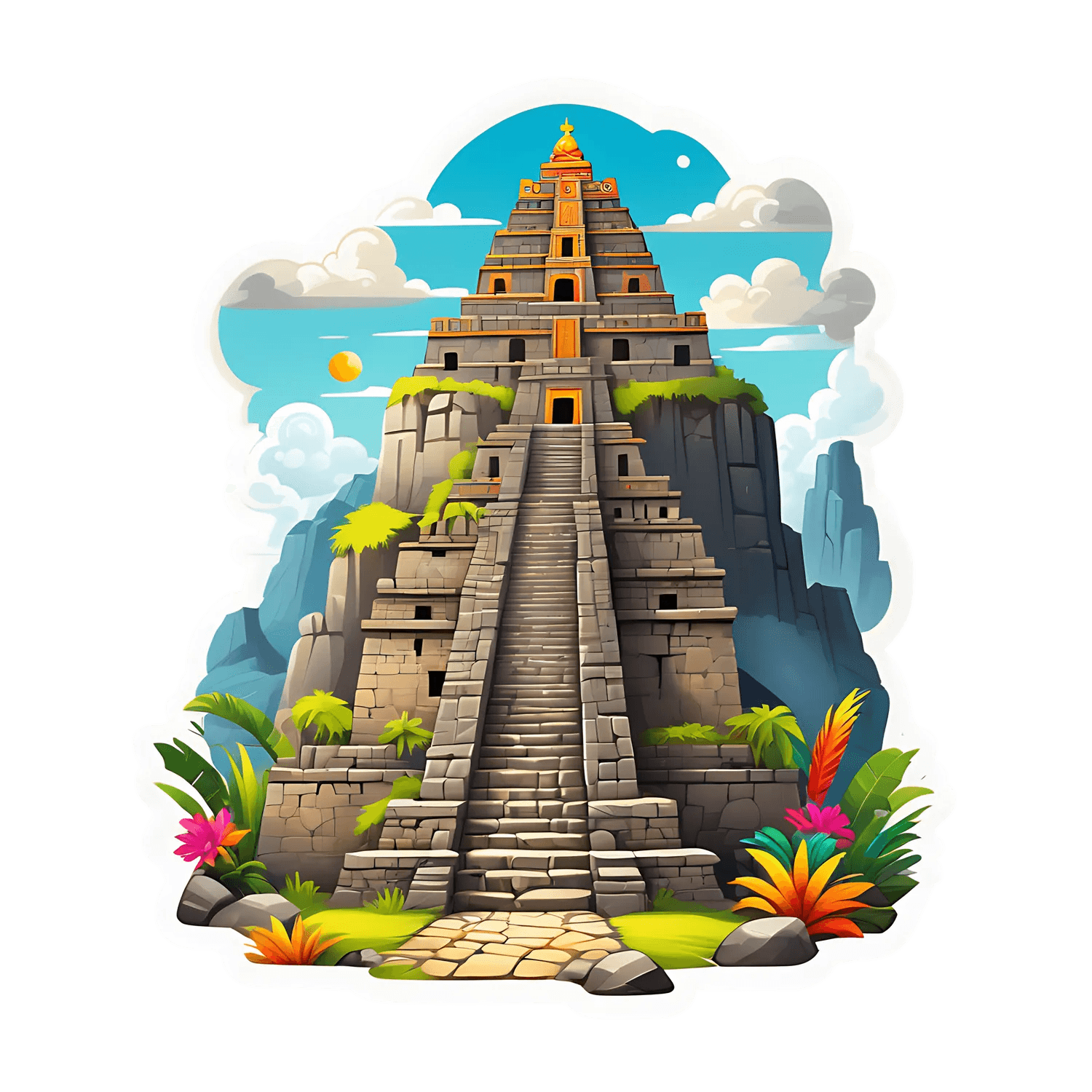 Mayan Temple Sticker - UV DTF Colorful Print - Heat Press Transfer