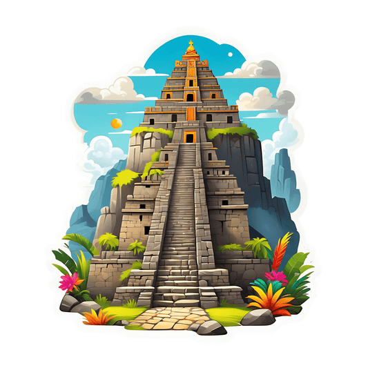 Mayan Temple Sticker - UV DTF Colorful Print - Heat Press Transfer
