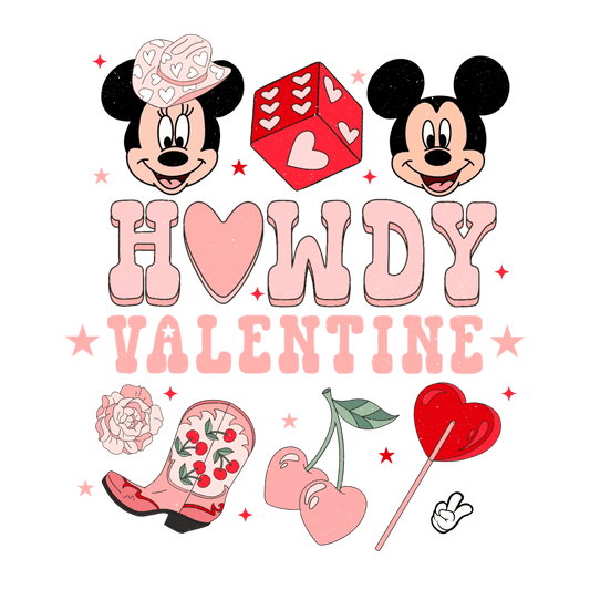 Mickey Mouse Howdy Valentine Design - DTF Ready To Press - Heat Press Transfer
