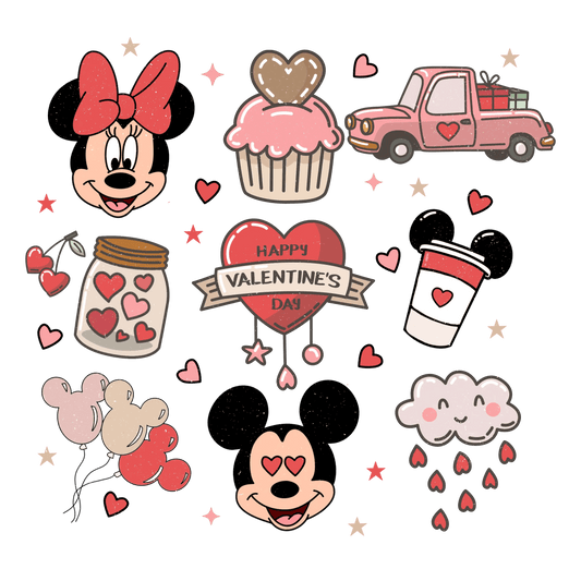 Minnie And Mickey Happy Valentine's Day Design - DTF Ready To Press - Heat Press Transfer