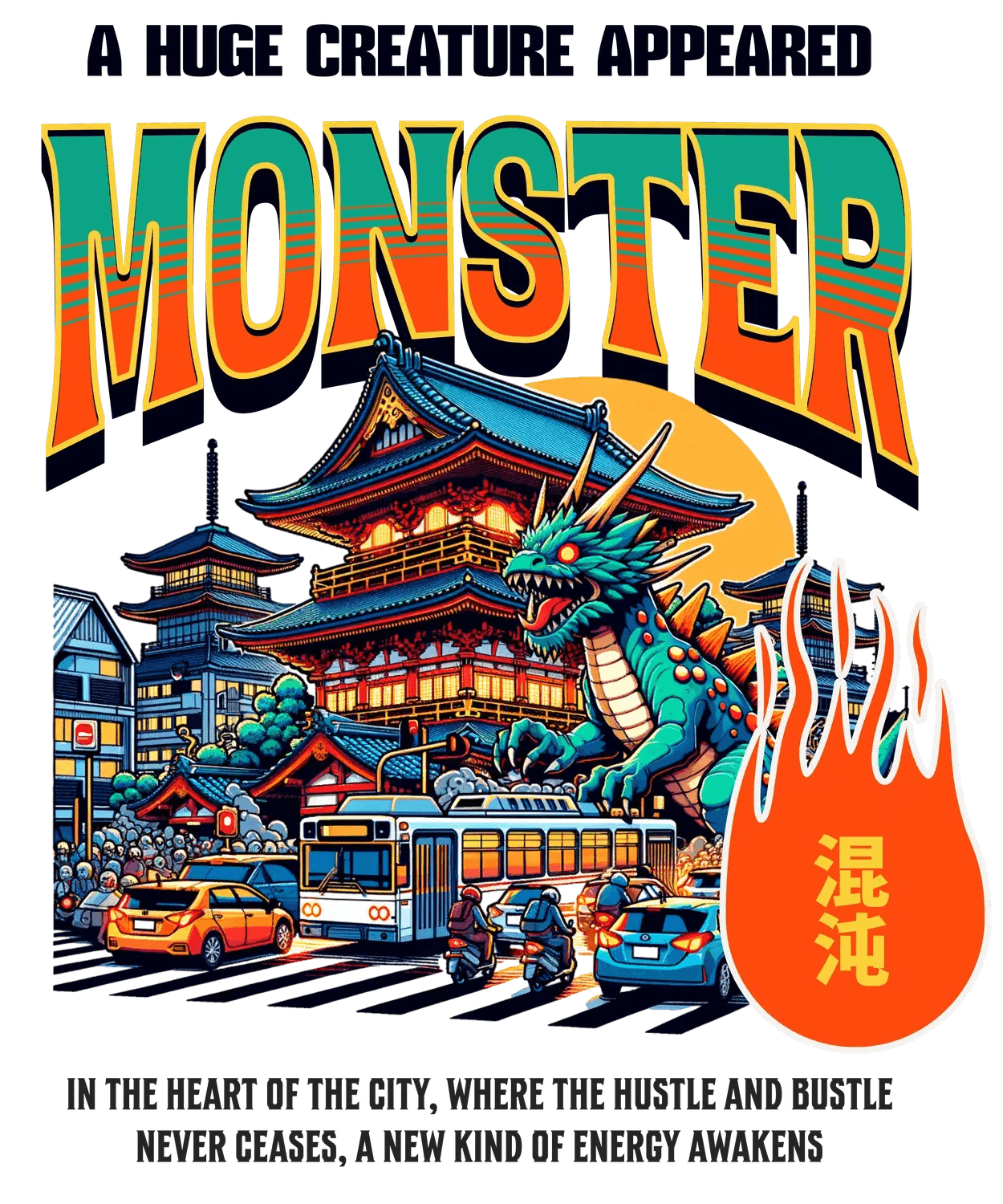 Monster City Dragon - DTF Ready to Press - Heat Press Transfer