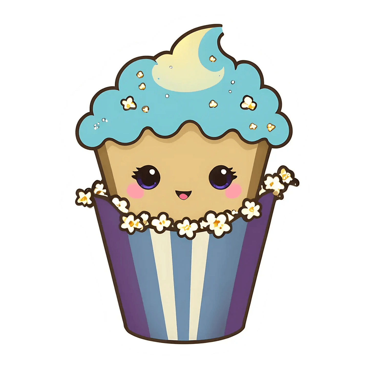Moonlight Popcorn Cupcake - Sticker - Heat Press Transfer