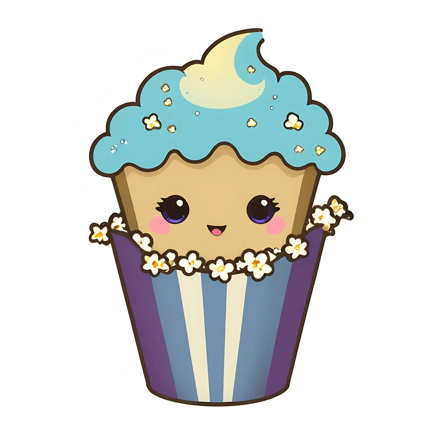 Moonlight Popcorn Cupcake - Sticker - Heat Press Transfer