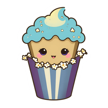 Moonlight Popcorn Cupcake - Sticker - Heat Press Transfer