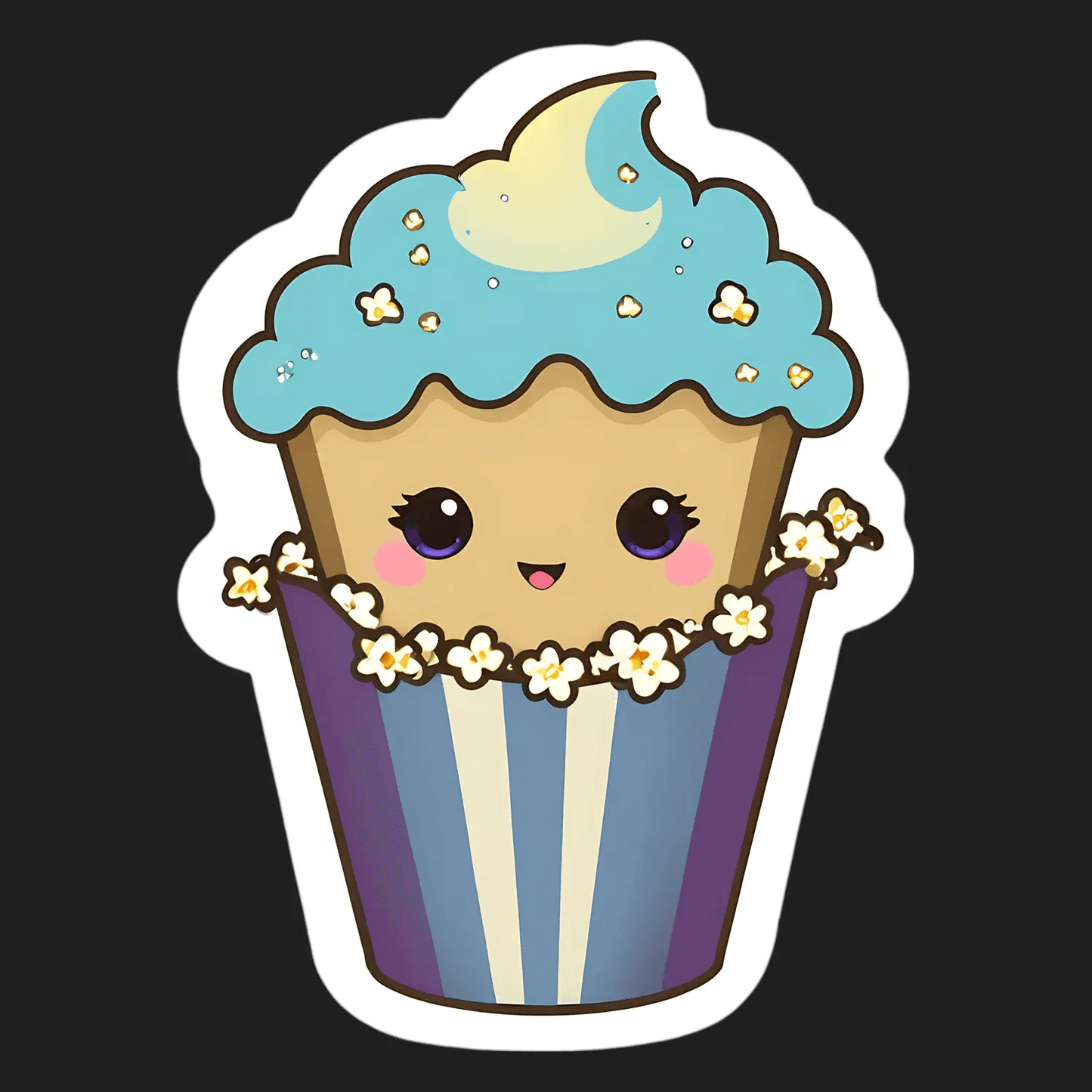 Moonlight Popcorn Cupcake - Sticker - Heat Press Transfer