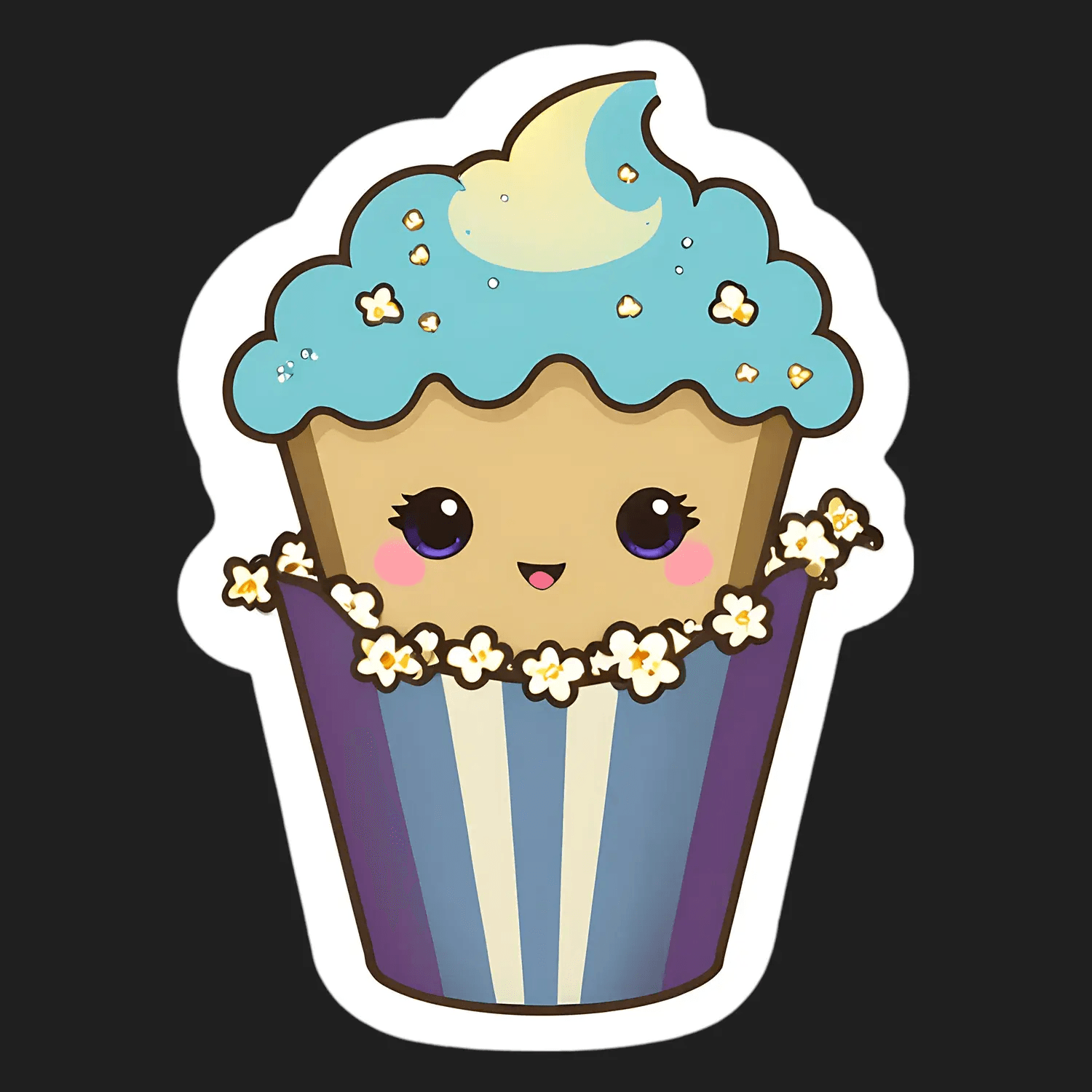Moonlight Popcorn Cupcake - Sticker - Heat Press Transfer