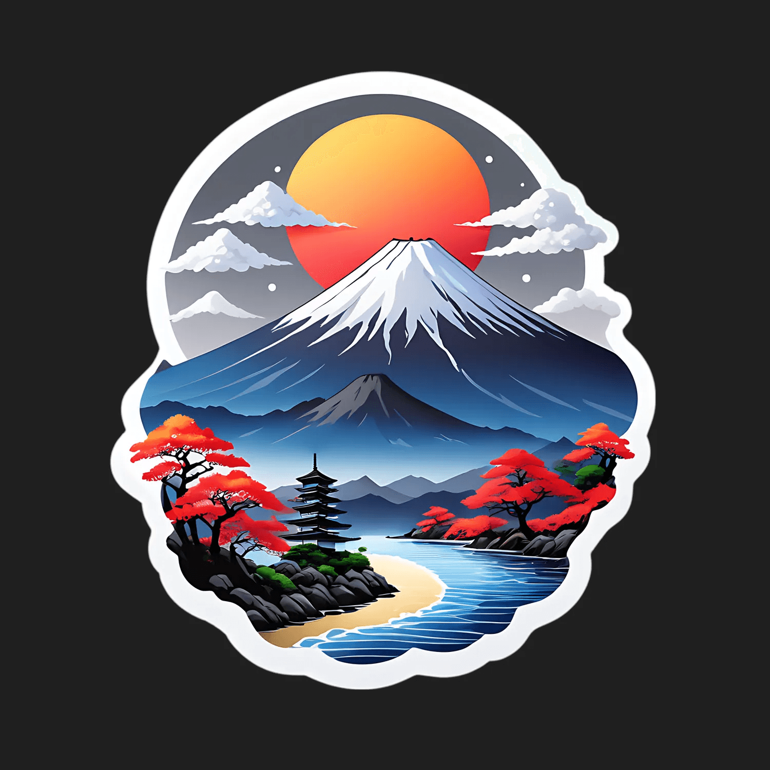 Mount Fuji Sunset - Scenic Sticker - Heat Press Transfer