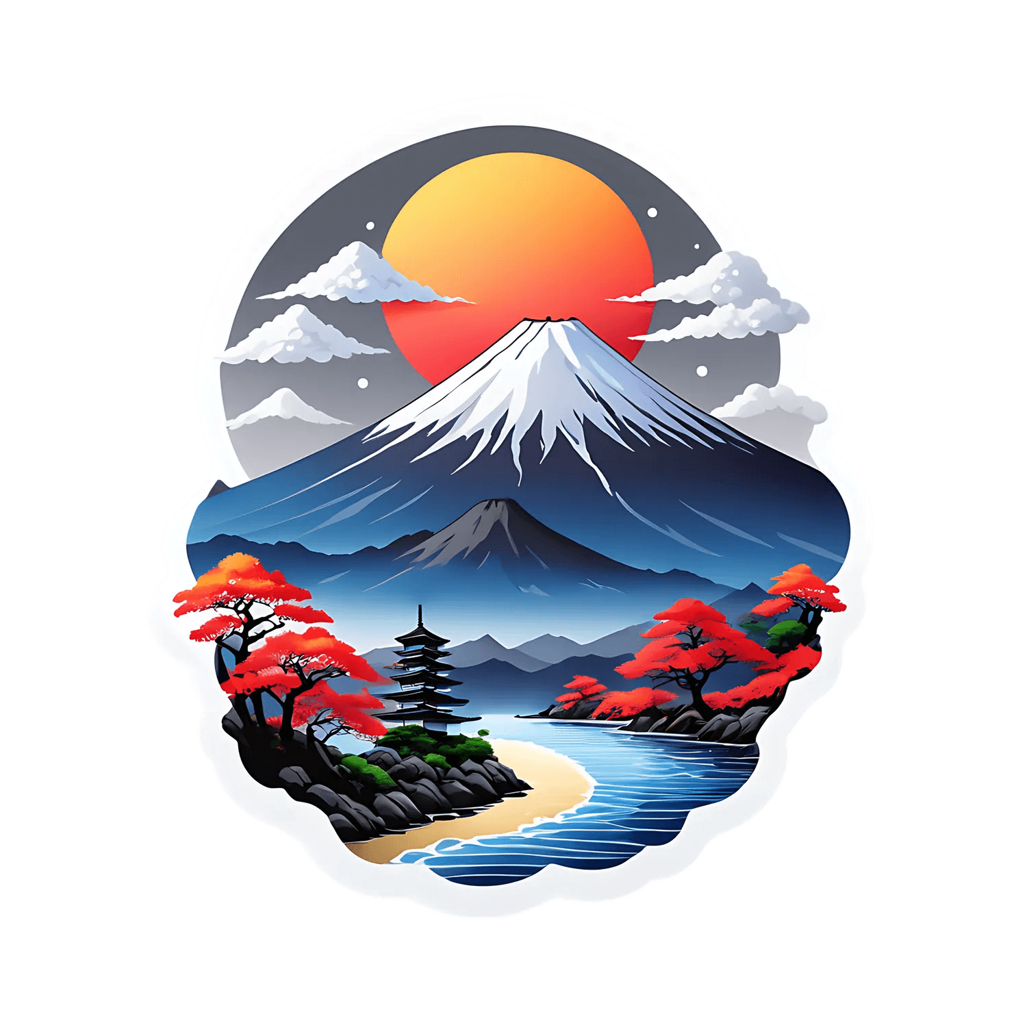 Mount Fuji Sunset - Scenic Sticker - Heat Press Transfer