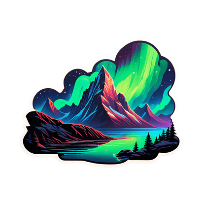 Mountain Aurora Sticker - Vibrant Nature Scene - Heat Press Transfer