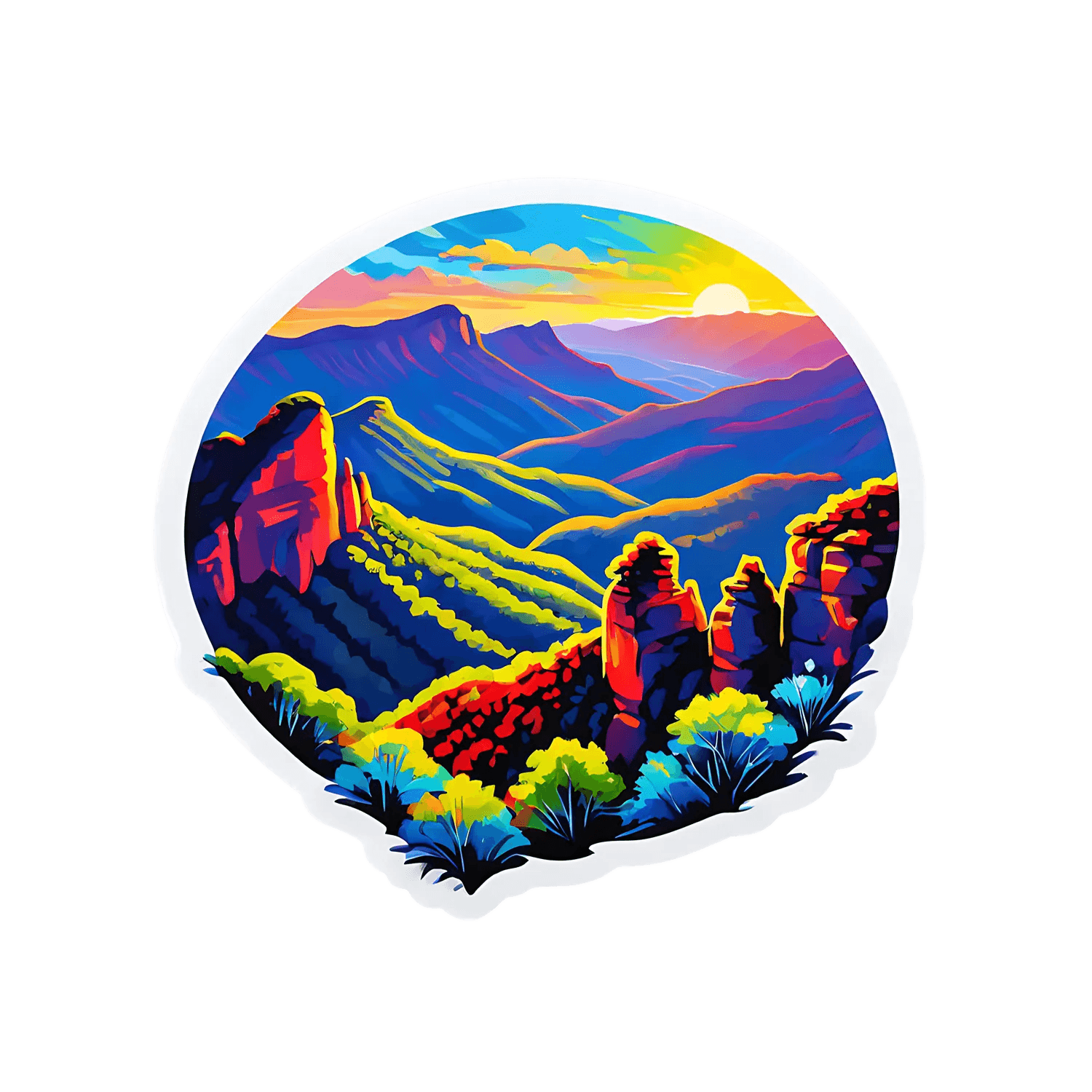 Mountain Sunset - Vibrant Landscape Sticker - Heat Press Transfer