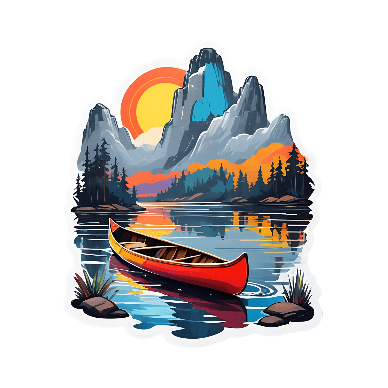 Mountain Sunset Canoe - Sticker - Heat Press Transfer