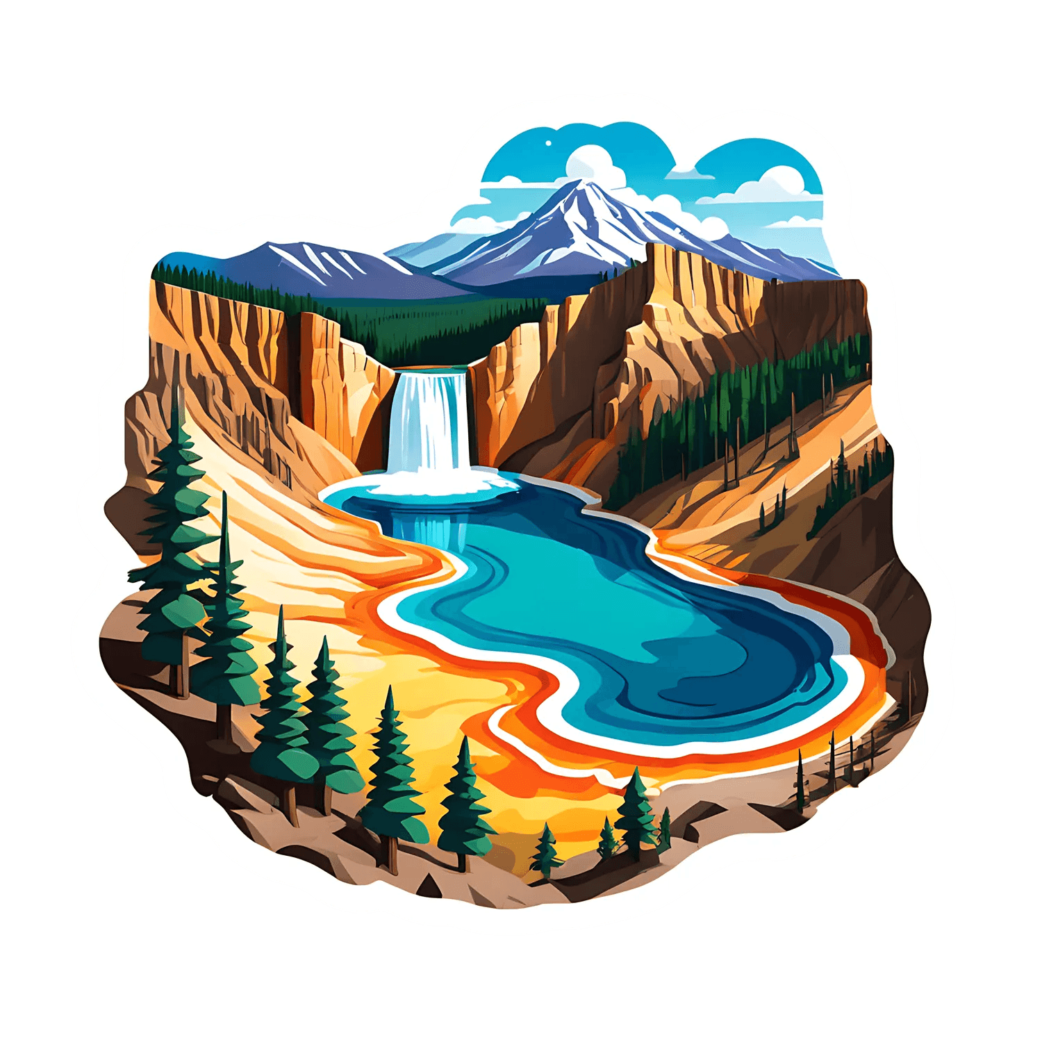 Mountain Waterfall Sticker - Vibrant Nature Scene - Heat Press Transfer
