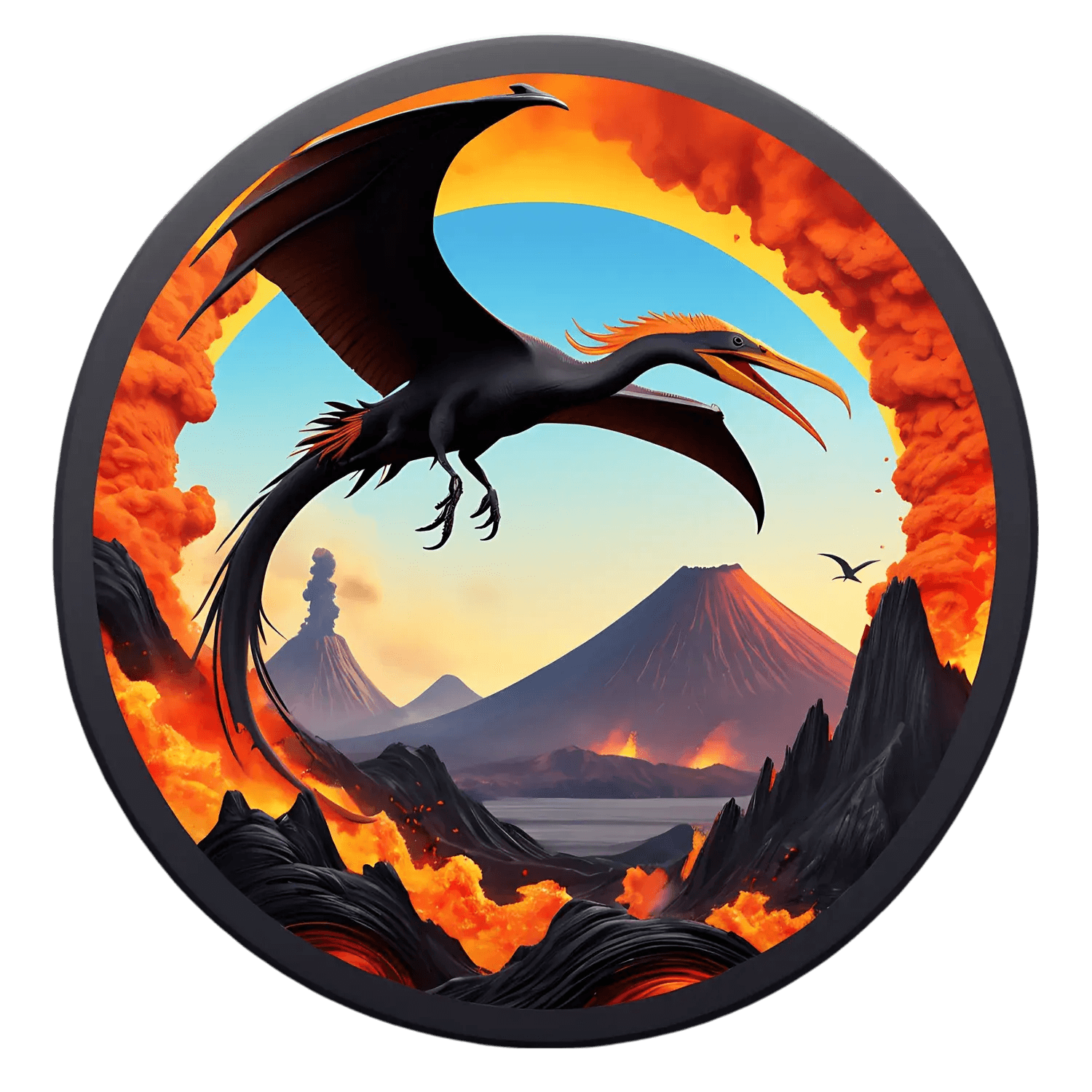 Mythical Firebird - Lava Circle Sticker - Heat Press Transfer