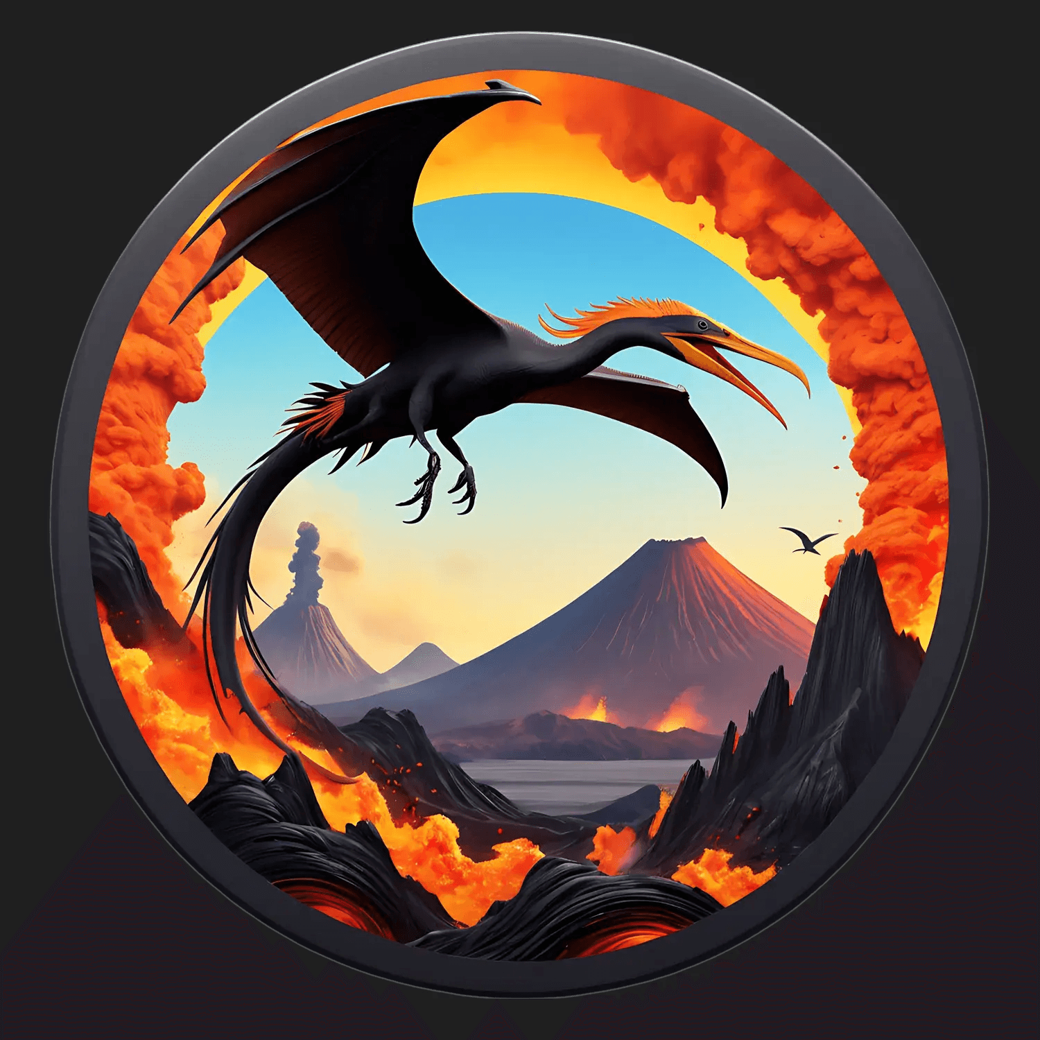 Mythical Firebird - Lava Circle Sticker - Heat Press Transfer