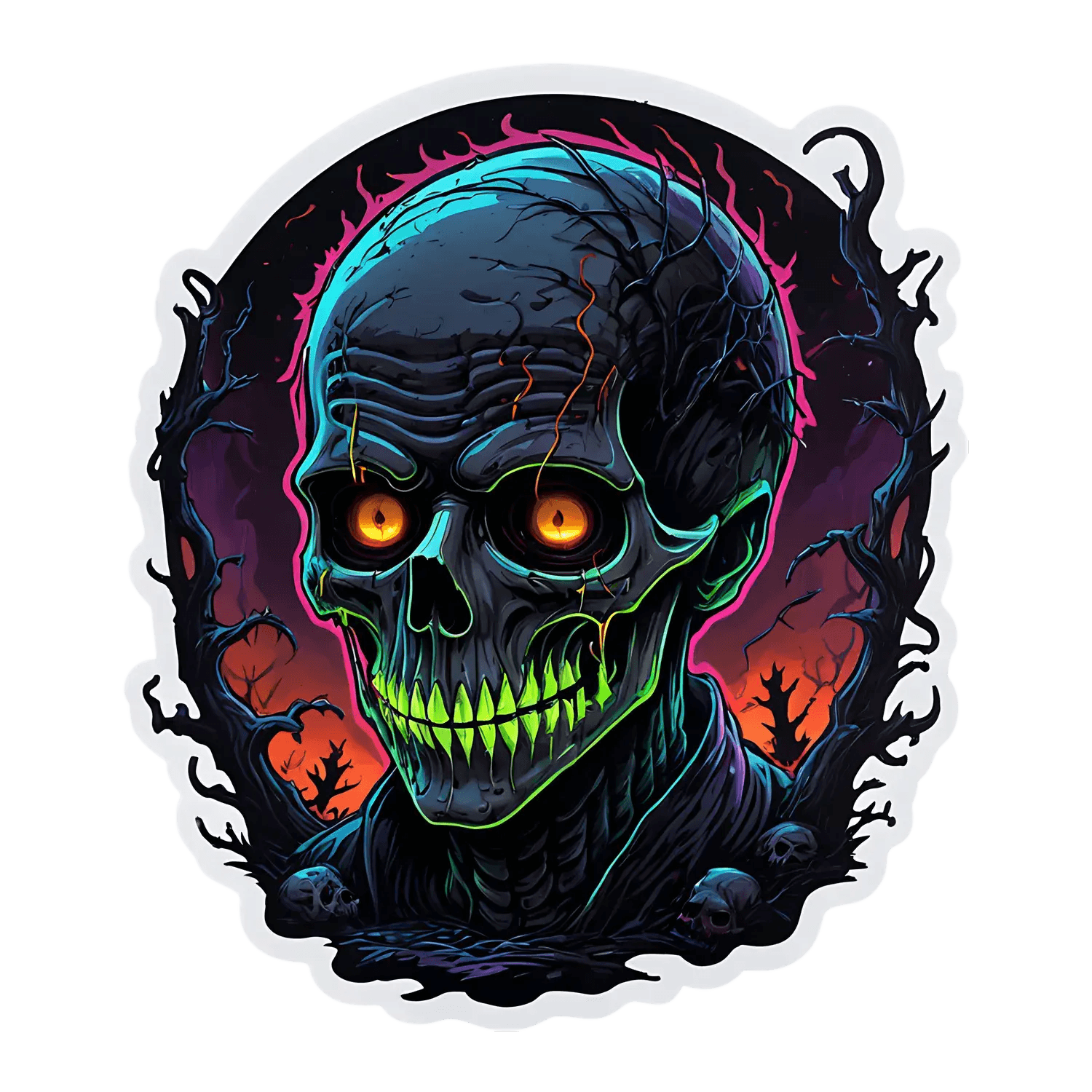 Neon Skull Glow - UV DTF Sticker - Heat Press Transfer
