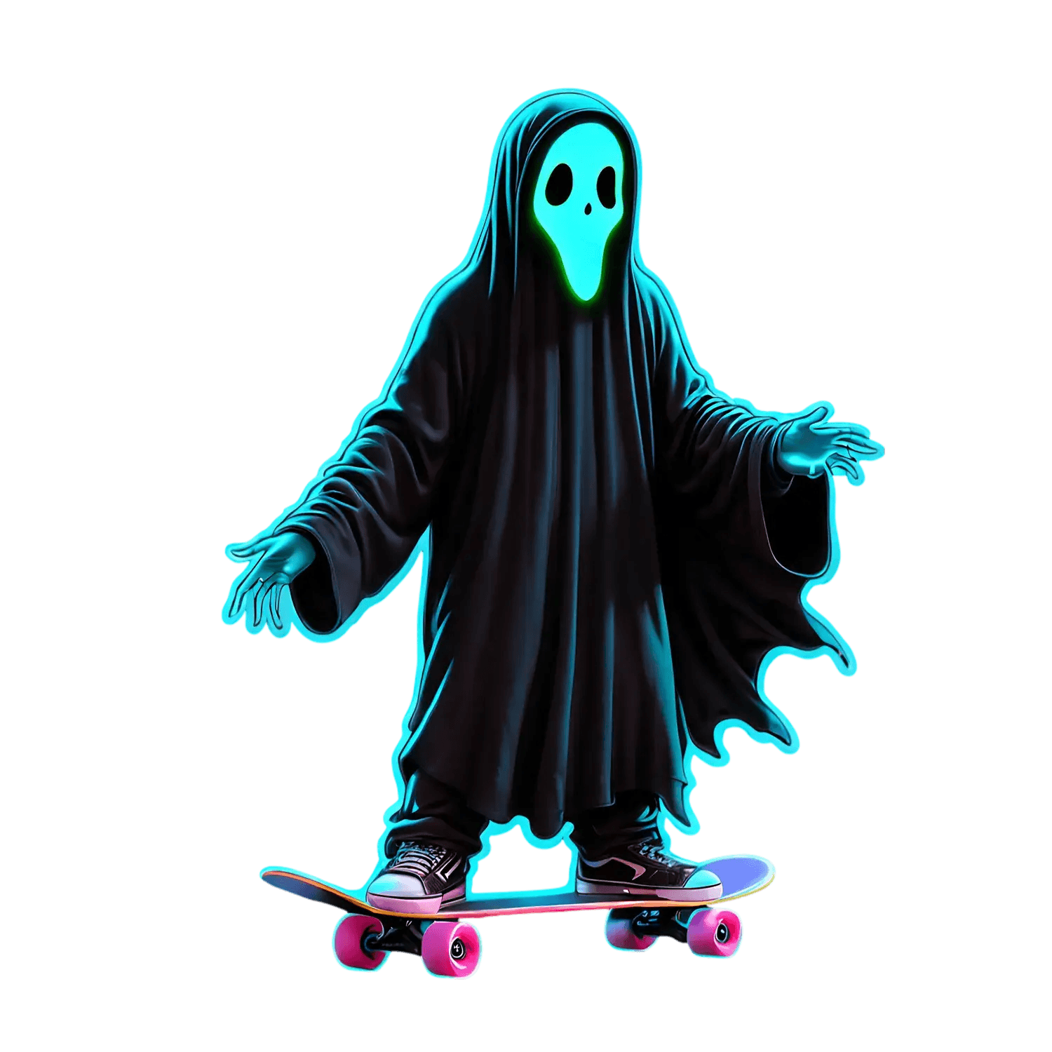 Neon Skull Skateboarder - Sticker - Heat Press Transfer