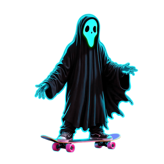 Neon Skull Skateboarder - Sticker - Heat Press Transfer