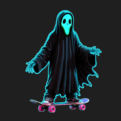 Neon Skull Skateboarder - Sticker - Heat Press Transfer