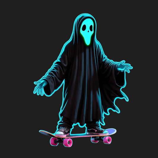 Neon Skull Skateboarder - Sticker - Heat Press Transfer